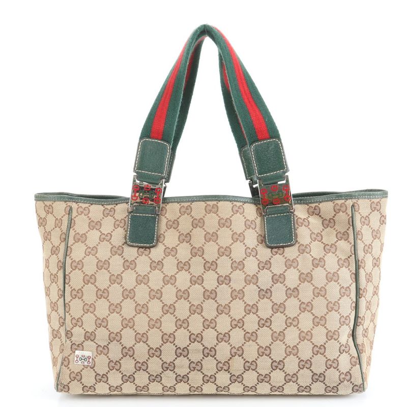Gucci GG Canvas Sherry Line 145758 Leather Tote Bag Shoulder Hand A4 Ladies RWM