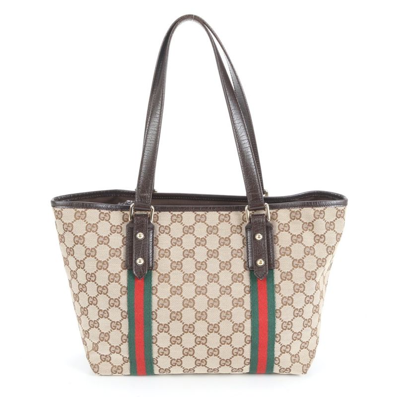 Gucci GG Canvas Sherry Line 137396 Leather Tote Bag Shoulder Hand Women's RUM