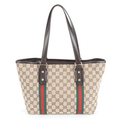 Gucci GG Canvas Sherry Line 137396 Leather Tote Bag Shoulder Hand Women's RUM