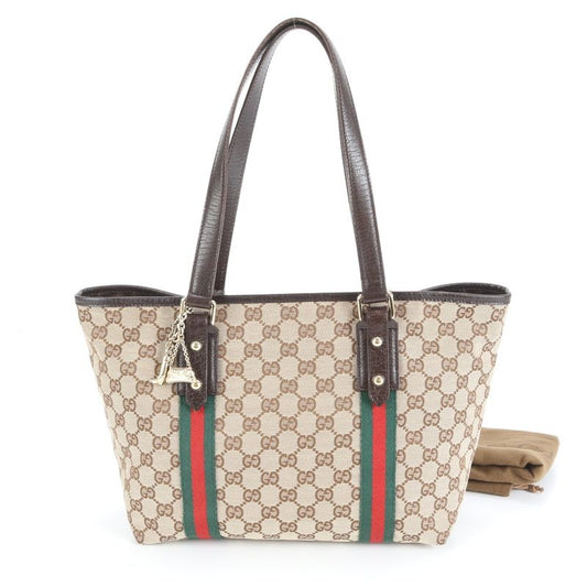 Gucci GG Canvas Sherry Line 137396 Leather Tote Bag Shoulder Hand Women's RUM