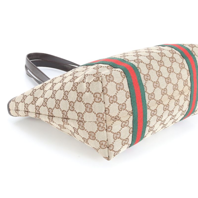 Gucci GG Canvas Sherry Line 137396 Leather Tote Bag Shoulder Hand Women's RUM