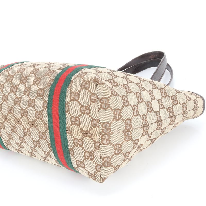 Gucci GG Canvas Sherry Line 137396 Leather Tote Bag Shoulder Hand Women's RUM