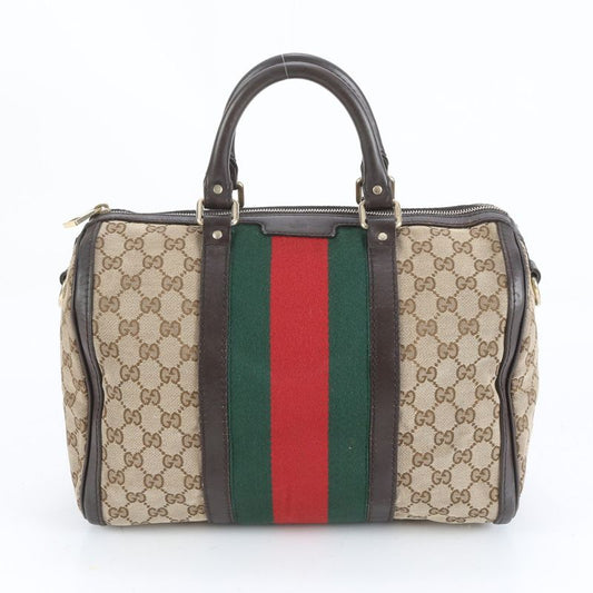 Gucci GG Canvas Sherry Line Leather Handbag Mini Boston 247205 Brown Women CCM