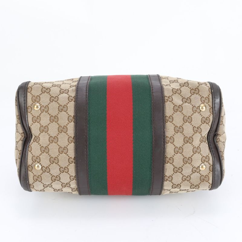 Gucci GG Canvas Sherry Line Leather Handbag Mini Boston 247205 Brown Women CCM