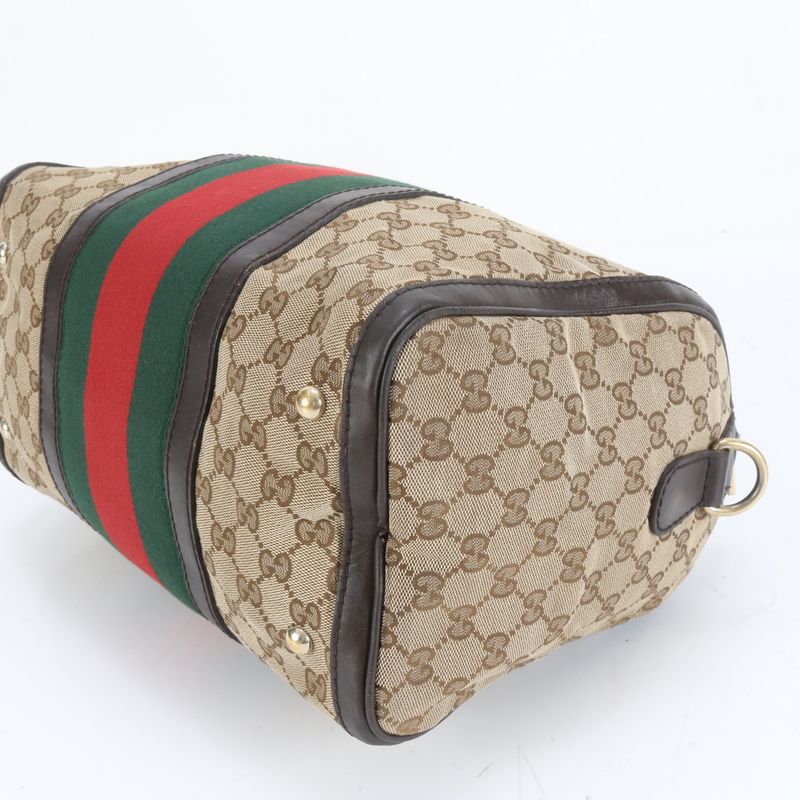 Gucci GG Canvas Sherry Line Leather Handbag Mini Boston 247205 Brown Women CCM