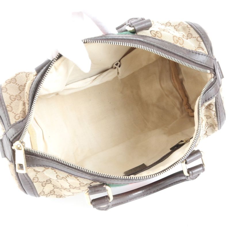 Gucci GG Canvas Sherry Line Leather Handbag Mini Boston 247205 Brown Women CCM