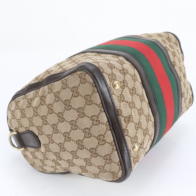 Gucci GG Canvas Sherry Line Leather Handbag Mini Boston 247205 Brown Women CCM