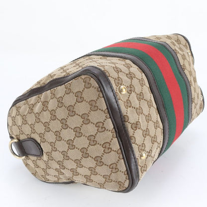 Gucci GG Canvas Sherry Line Leather Handbag Mini Boston 247205 Brown Women CCM