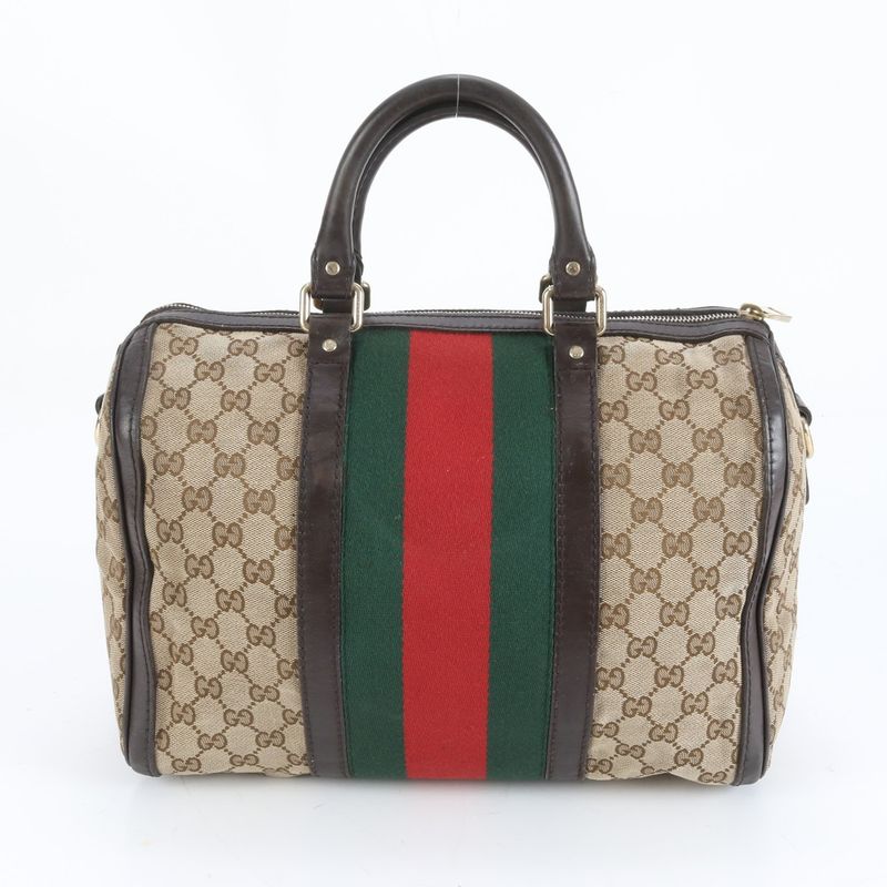 Gucci GG Canvas Sherry Line Leather Handbag Mini Boston 247205 Brown Women CCM