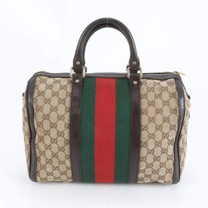 Gucci GG Canvas Sherry Line Leather Handbag Mini Boston 247205 Brown Women CCM