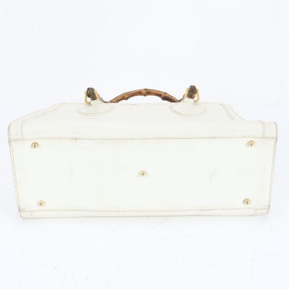 Gucci Bamboo White 002 2865 Leather Handbag Tote Genuine Leather Brand A4
