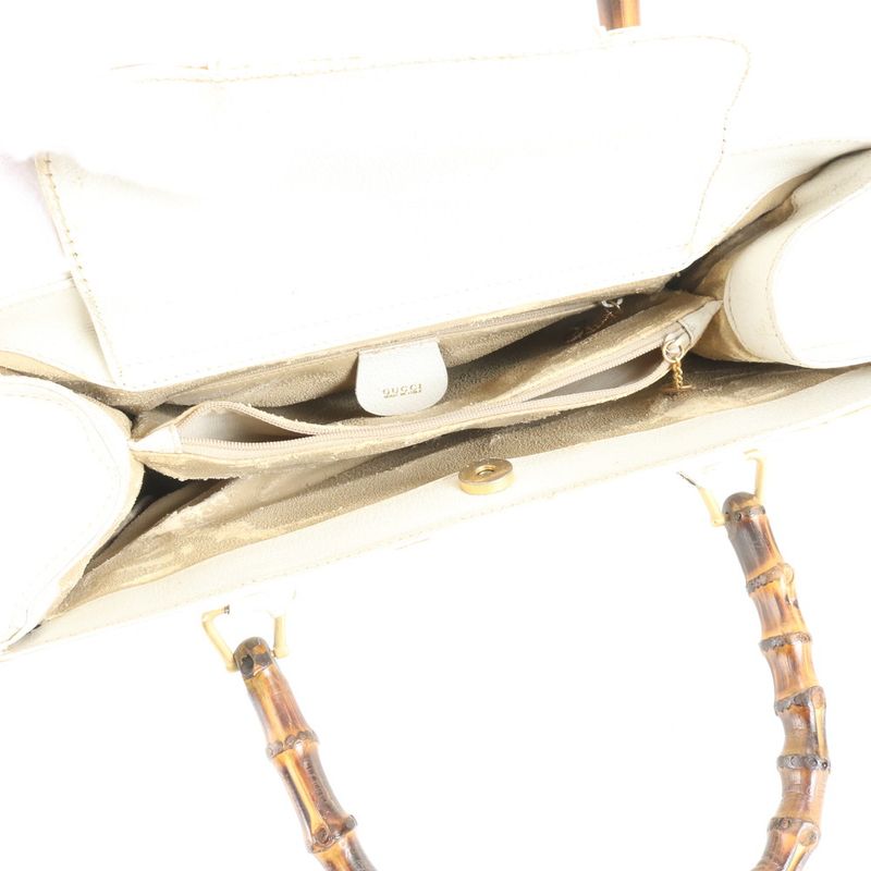 Gucci Bamboo White 002 2865 Leather Handbag Tote Genuine Leather Brand A4