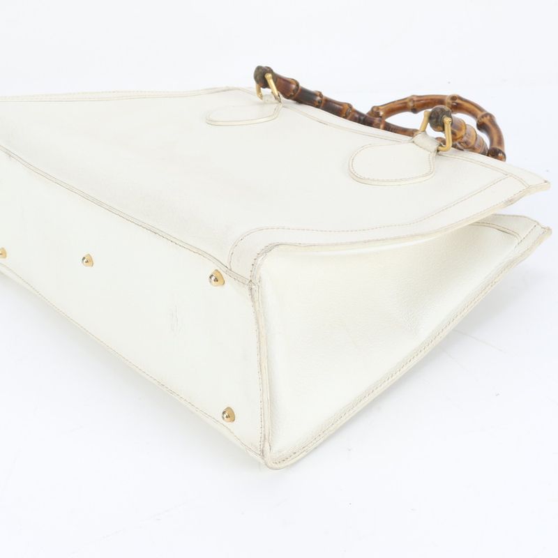 Gucci Bamboo White 002 2865 Leather Handbag Tote Genuine Leather Brand A4