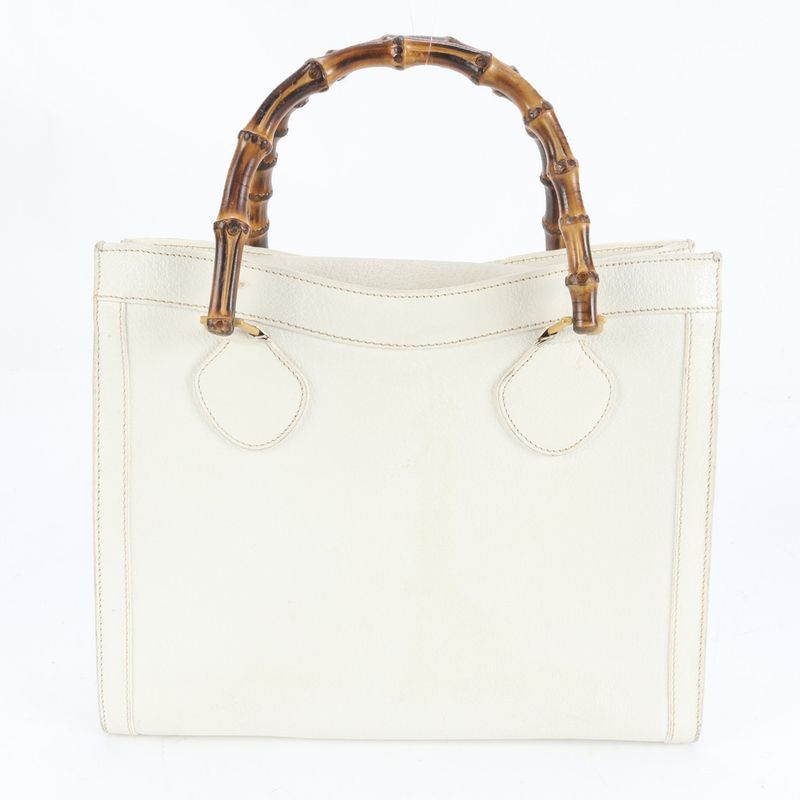 Gucci Bamboo White 002 2865 Leather Handbag Tote Genuine Leather Brand A4