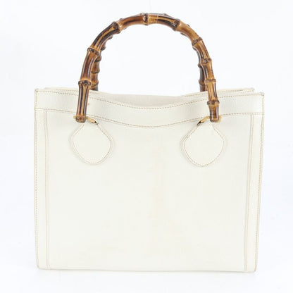 Gucci Bamboo White 002 2865 Leather Handbag Tote Genuine Leather Brand A4