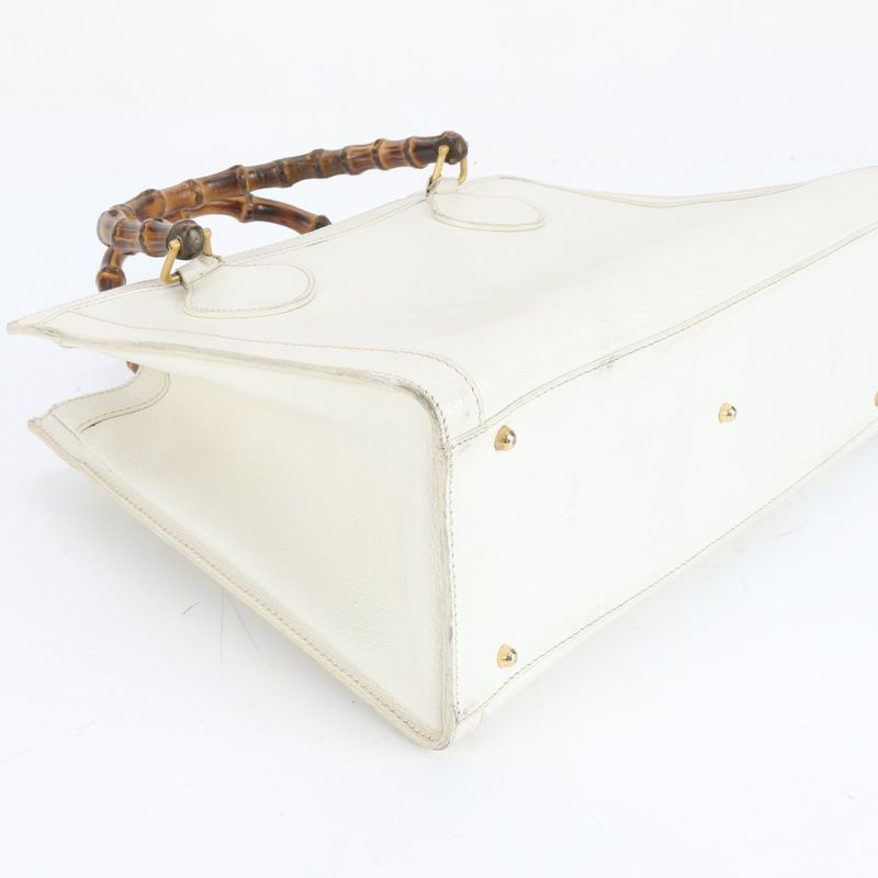 Gucci Bamboo White 002 2865 Leather Handbag Tote Genuine Leather Brand A4