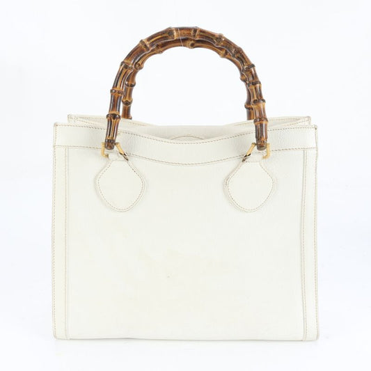 Gucci Bamboo White 002 2865 Leather Handbag Tote Genuine Leather Brand A4
