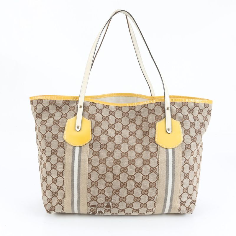 Gucci GG Canvas Sherry Line 211970 Leather Tote Bag Shoulder Hand A4 Ladies EEM