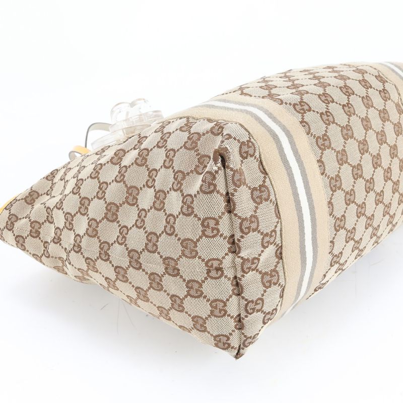 Gucci GG Canvas Sherry Line 211970 Leather Tote Bag Shoulder Hand A4 Ladies EEM