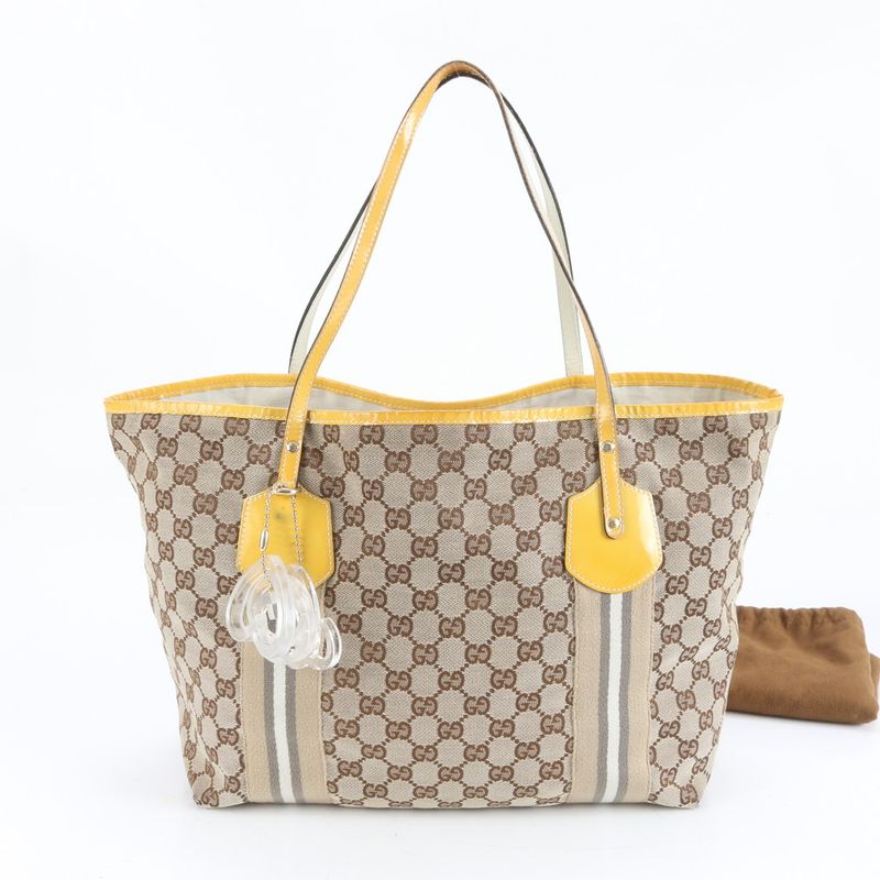 Gucci GG Canvas Sherry Line 211970 Leather Tote Bag Shoulder Hand A4 Ladies EEM