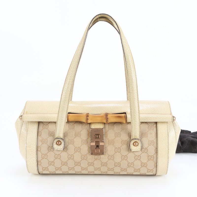 Gucci GG Canvas Bamboo 111713 Leather Shoulder Bag Shoulder Hand Genuine