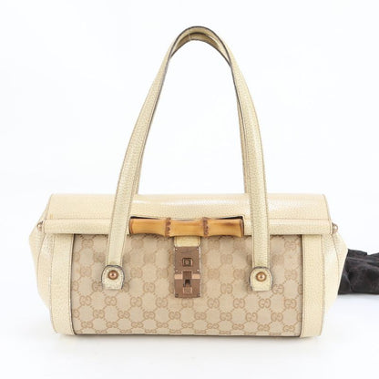 Gucci GG Canvas Bamboo 111713 Leather Shoulder Bag Shoulder Hand Genuine