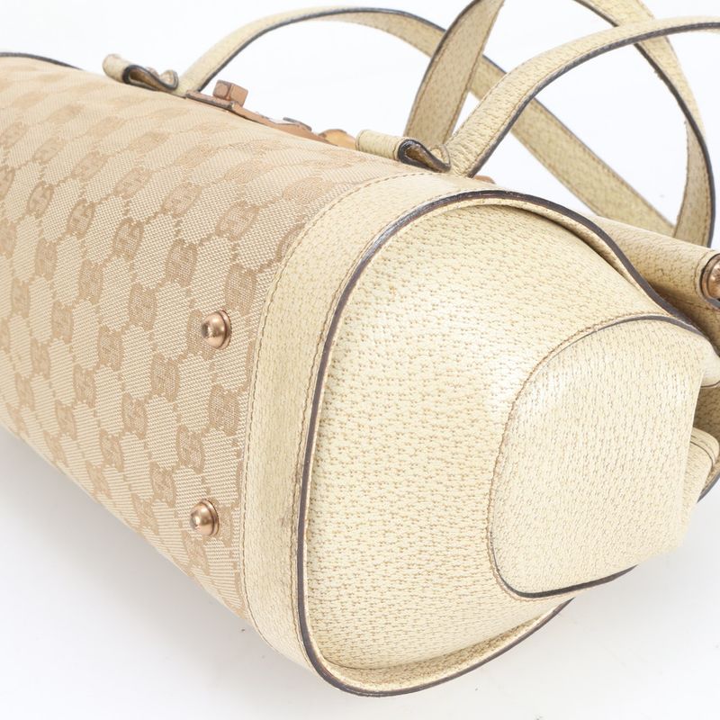 Gucci GG Canvas Bamboo 111713 Leather Shoulder Bag Shoulder Hand Genuine