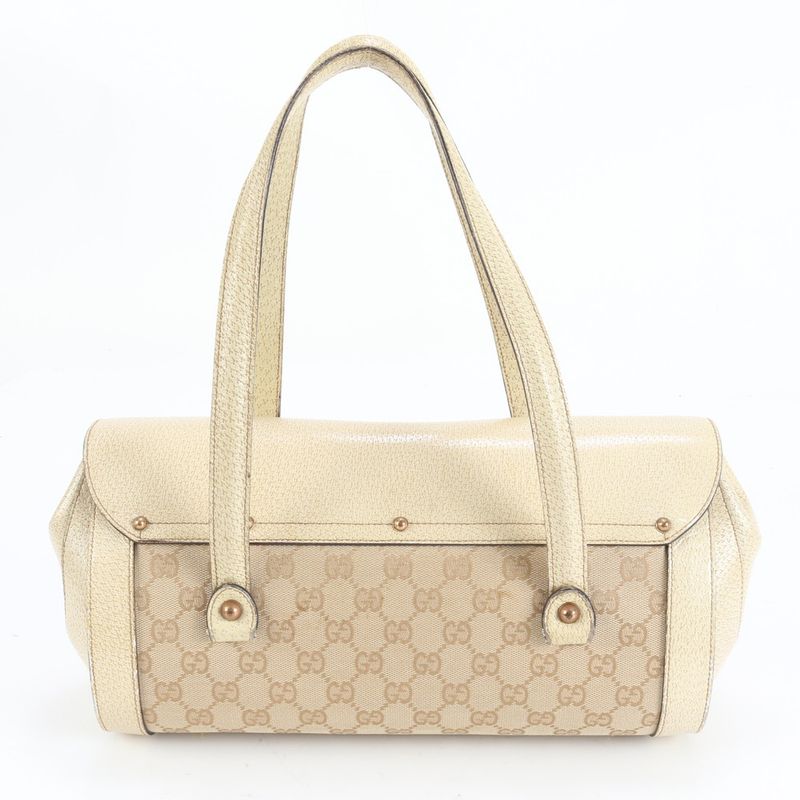 Gucci GG Canvas Bamboo 111713 Leather Shoulder Bag Shoulder Hand Genuine