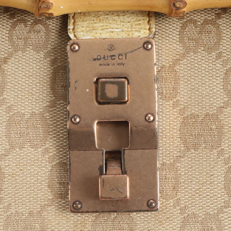 Gucci GG Canvas Bamboo 111713 Leather Shoulder Bag Shoulder Hand Genuine