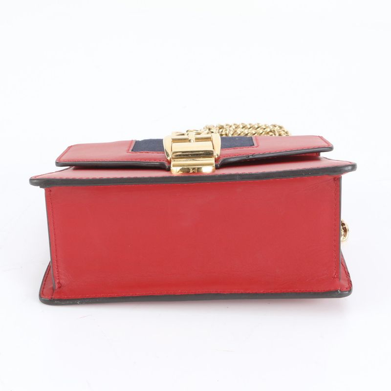 Gucci Sherry Line Sylvie 431666 Red Leather Chain Shoulder Bag Crossbody
