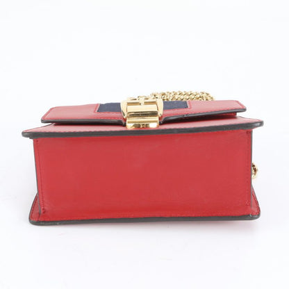 Gucci Sherry Line Sylvie 431666 Red Leather Chain Shoulder Bag Crossbody