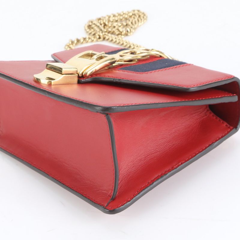 Gucci Sherry Line Sylvie 431666 Red Leather Chain Shoulder Bag Crossbody
