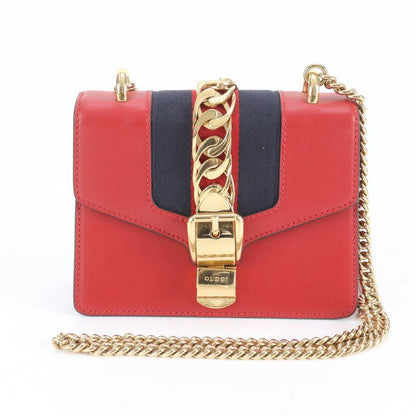 Gucci Sherry Line Sylvie 431666 Red Leather Chain Shoulder Bag Crossbody