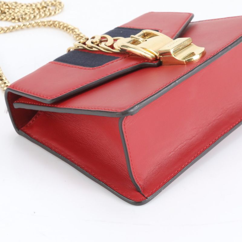 Gucci Sherry Line Sylvie 431666 Red Leather Chain Shoulder Bag Crossbody