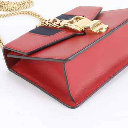 Gucci Sherry Line Sylvie 431666 Red Leather Chain Shoulder Bag Crossbody
