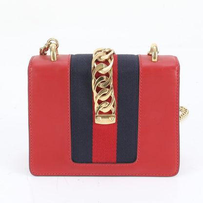Gucci Sherry Line Sylvie 431666 Red Leather Chain Shoulder Bag Crossbody