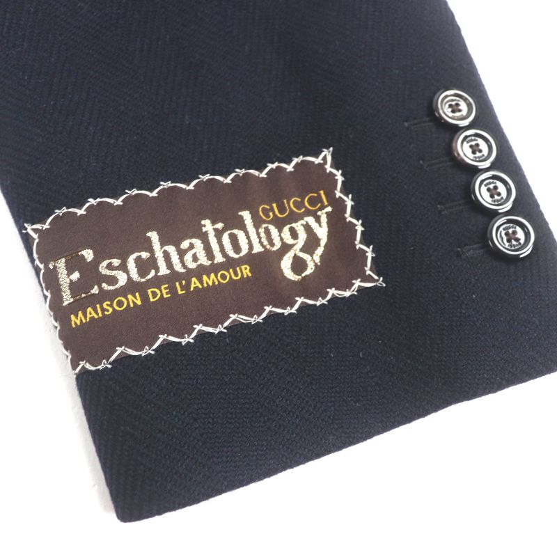  Gucci 661210 90% Wool Herringbone Pattern Logo Buttons Single