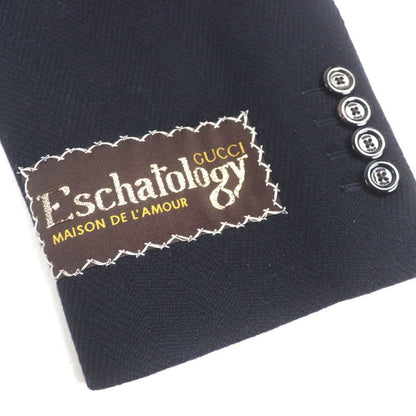  Gucci 661210 90% Wool Herringbone Pattern Logo Buttons Single