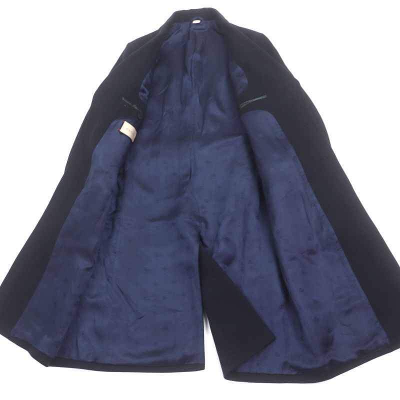  Gucci 661210 90% Wool Herringbone Pattern Logo Buttons Single