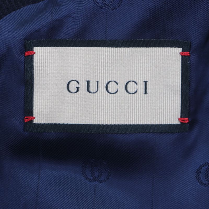  Gucci 661210 90% Wool Herringbone Pattern Logo Buttons Single