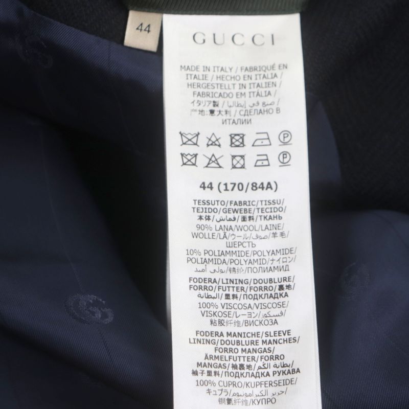  Gucci 661210 90% Wool Herringbone Pattern Logo Buttons Single
