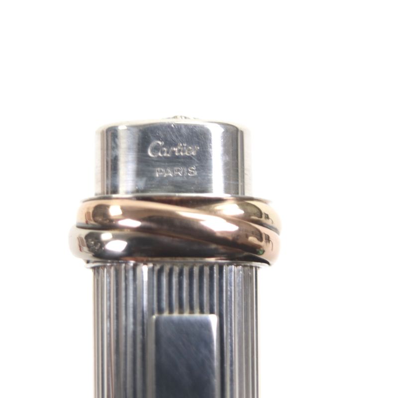 Cartier Vintage Trinity Ag925 Striped Cap Ballpoint Pen Silver With Case Made