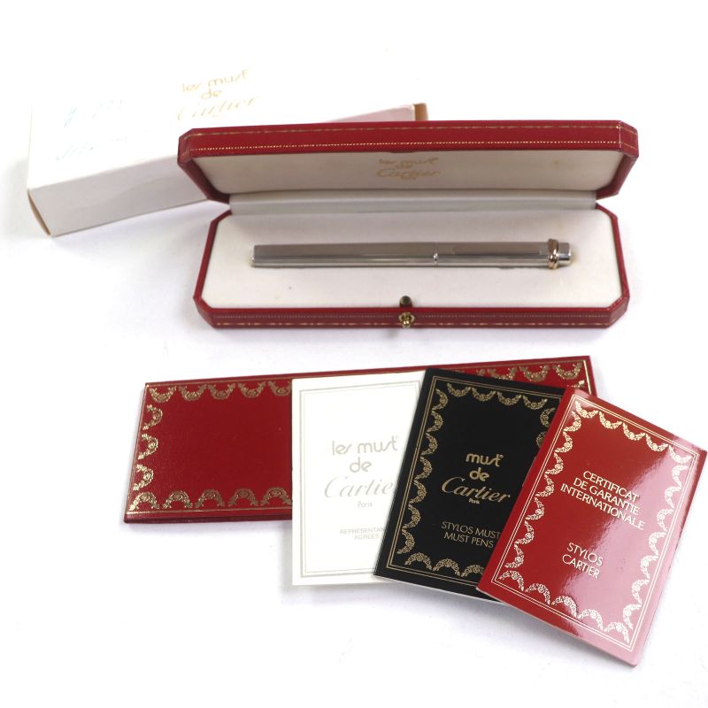 Cartier Vintage Trinity Ag925 Striped Cap Ballpoint Pen Silver With Case Made