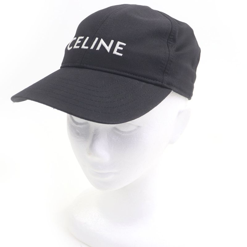 Celine 2aus9242n Logo Embroidery Baseball Cap Black M Hat Made In France