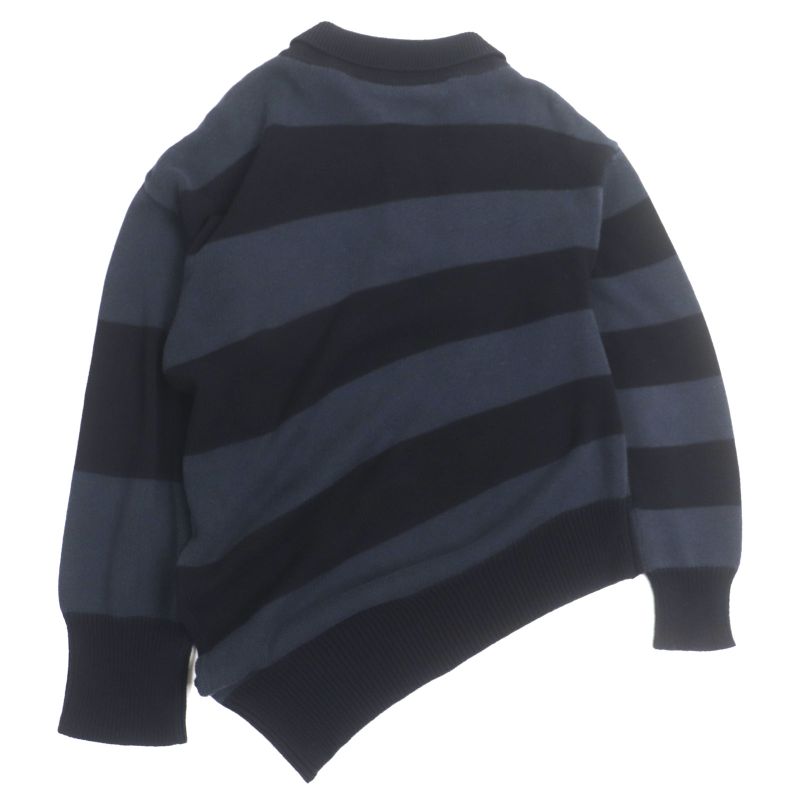 Balenciaga 657397 Asymmetrical Polo Stripe Knitted Sweater Navy Black XS Made