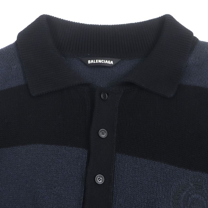 Balenciaga 657397 Asymmetrical Polo Stripe Knitted Sweater Navy Black XS Made