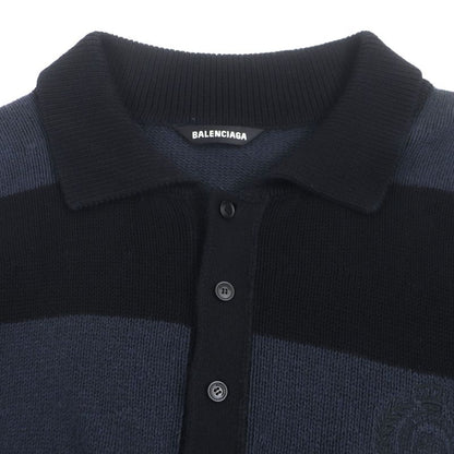 Balenciaga 657397 Asymmetrical Polo Stripe Knitted Sweater Navy Black XS Made