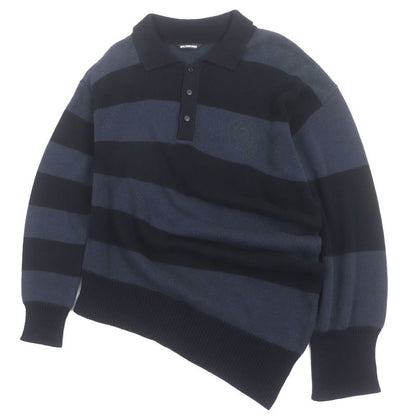 Balenciaga 657397 Asymmetrical Polo Stripe Knitted Sweater Navy Black XS Made