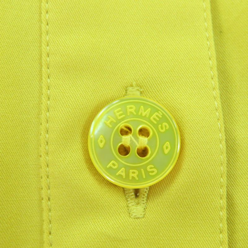 Hermes 4e0546dv 100% Cotton Long Length Shirt Dress Yellow 40 With Hanger Made