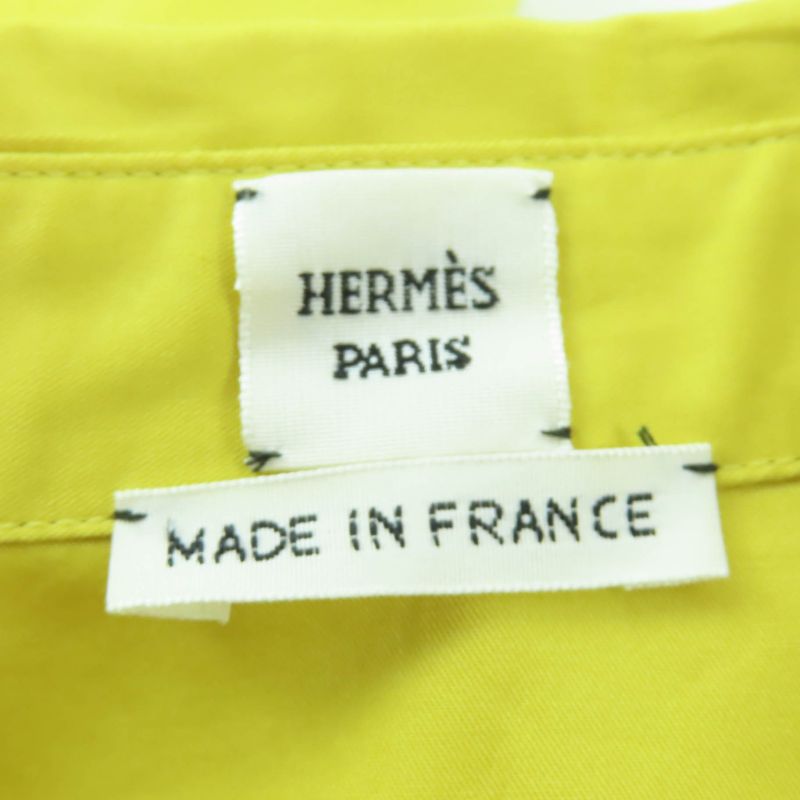 Hermes 4e0546dv 100% Cotton Long Length Shirt Dress Yellow 40 With Hanger Made
